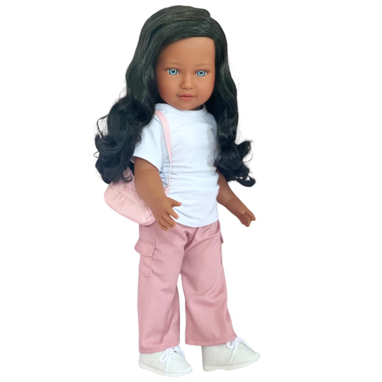 Amira - 18-Inch Biracial Doll with Blue Eyes and Long Wavy Black Hair, Celebrating Brazilian and African American Heritage
